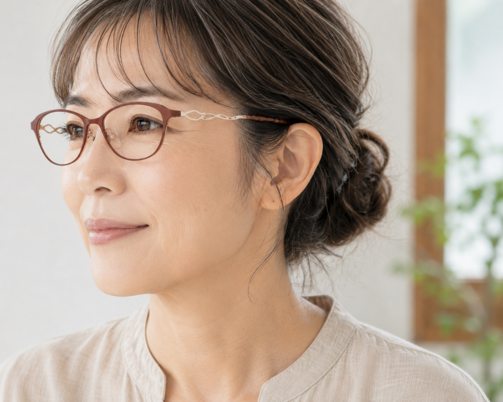 ベータチタンフレームを掛けた女性